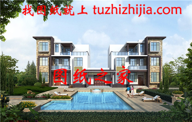 帶祖堂時尚簡約三層雙拼別墅設計圖