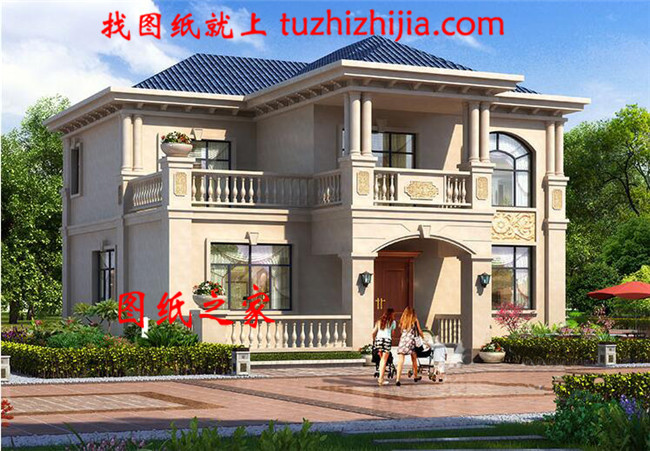 二層歐式小別墅設計方案，全套建筑設計圖紙+外觀效果圖