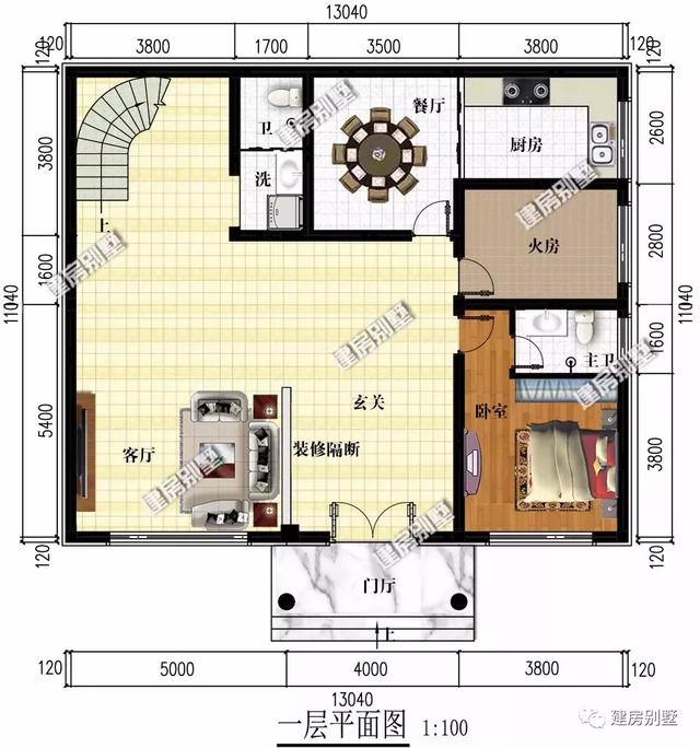 13x11米兩棟復式別墅設計圖，內帶旋轉樓梯設計