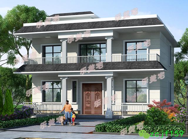 時(shí)尚簡(jiǎn)約款二層屋頂大露臺(tái)別墅設(shè)計(jì)圖紙，廚房偏房，清潔輕便！