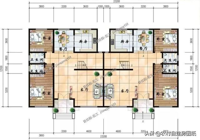 復式雙拼三層農村自建別墅設計圖，兄弟一起建最好