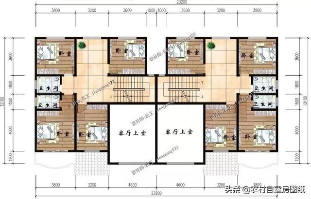 復式雙拼三層農村自建別墅設計圖，兄弟一起建最好