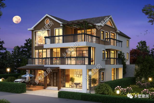 現代時尚風格三層農村別墅設計圖，外觀時尚靚麗，布局實用合理