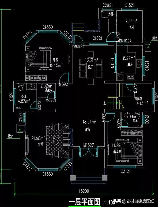 三層農村自建房設計圖，帶有柴火灶和壁爐，冬天有了這兩樣，再冷室內也溫暖如春