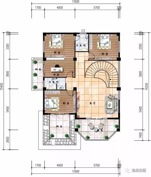 兩棟帶挑空客廳設計的復式別墅設計圖，看著就很吸睛