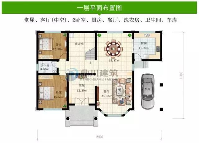 8款面寬15米的農村別墅設計圖，第1棟中式風格，第3棟帶車庫