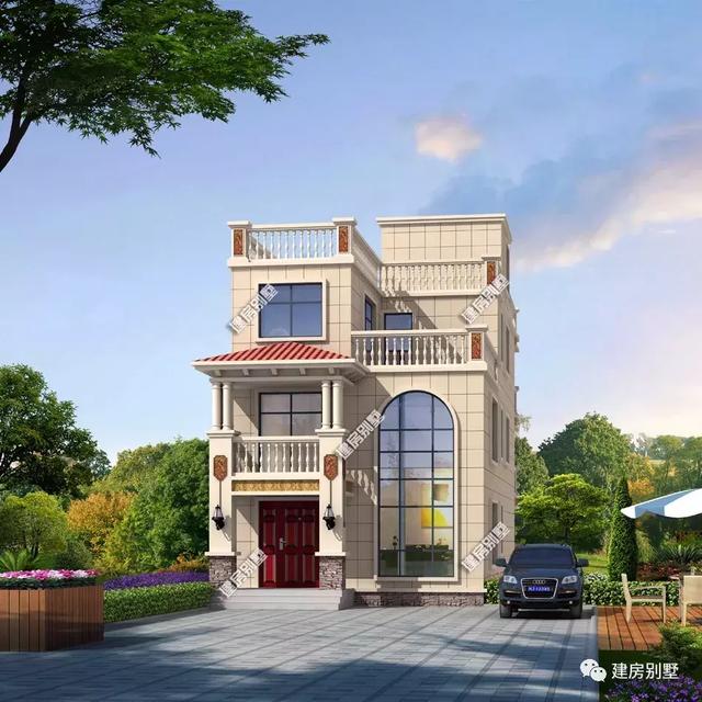 造價33萬左右寬7×18米農(nóng)村別墅設(shè)計圖，外觀是平屋頂戶型