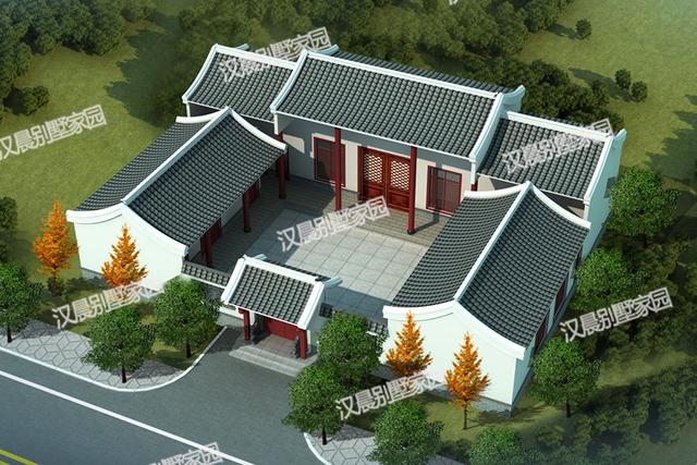 2款中式四合院農村一層自建別墅設計圖，通過對傳統文化的發展和傳承，打造富有情趣的獨有的生活韻味