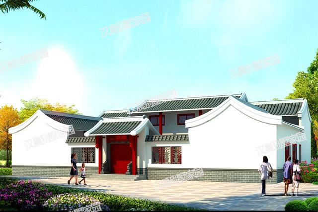 2款中式四合院農村一層自建別墅設計圖，通過對傳統文化的發展和傳承，打造富有情趣的獨有的生活韻味