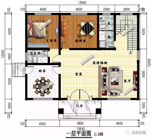開間13.64×12米農(nóng)村別墅設計圖，看著就有強烈想要住進去的欲望
