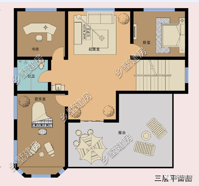 挑空客廳+多功能半地下室三層農村自建房設計圖，基本可以滿足大多數人的需求
