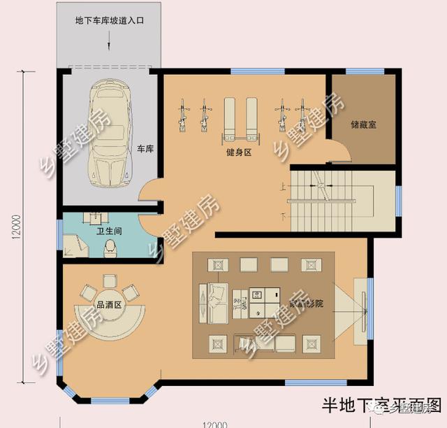 挑空客廳+多功能半地下室三層農村自建房設計圖，基本可以滿足大多數人的需求