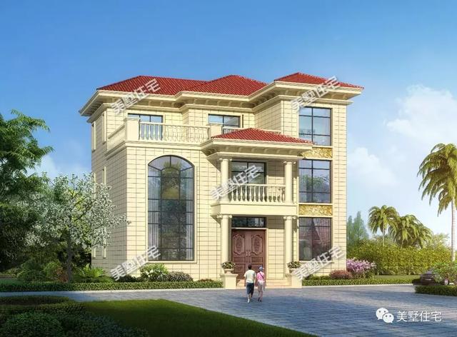 帶9間臥室的三層農村別墅設計圖，這款別墅外觀簡潔清爽，更顯鄉居生活的溫馨