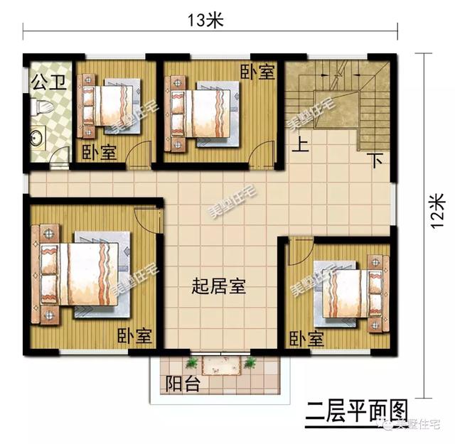 帶9間臥室的三層農村別墅設計圖，這款別墅外觀簡潔清爽，更顯鄉居生活的溫馨