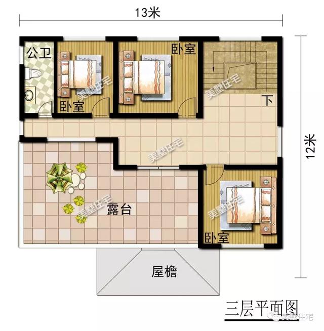 帶9間臥室的三層農村別墅設計圖，這款別墅外觀簡潔清爽，更顯鄉居生活的溫馨