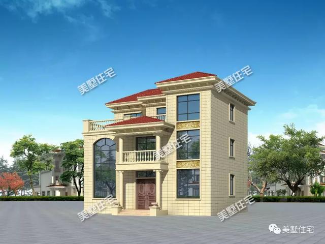 帶9間臥室的三層農村別墅設計圖，這款別墅外觀簡潔清爽，更顯鄉居生活的溫馨