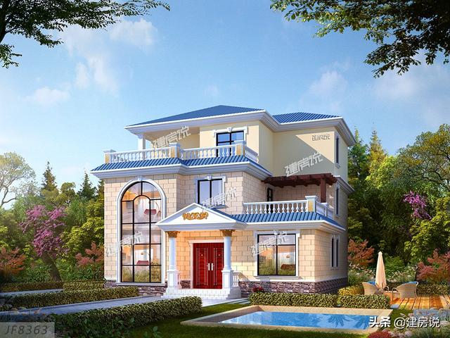 3款面寬12米的別墅設計圖，戶型設計合理，外觀簡約歐式風格