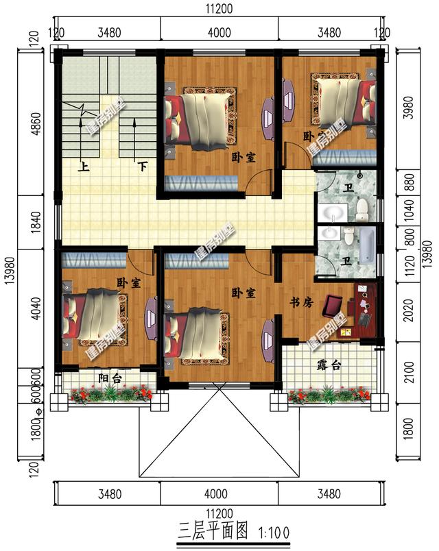 3棟開間11.2米別墅設計圖，外觀精致，戶型方方正正