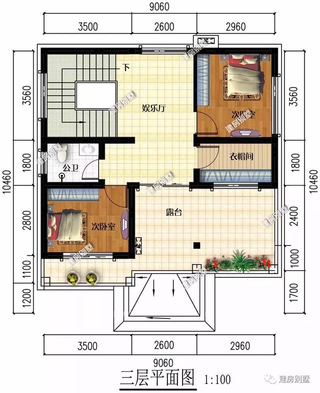 兩棟開間9米多的三層自建房設計圖，精致美觀，布局實用