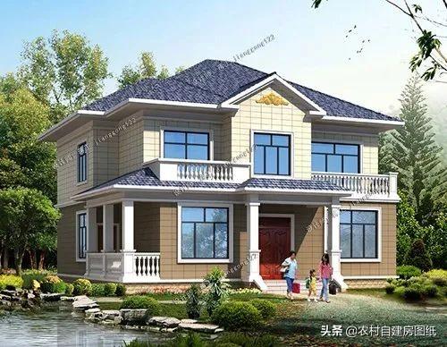 占地面積176平方米二層農村別墅設計圖，7間臥室多露臺，足夠三代同堂同住