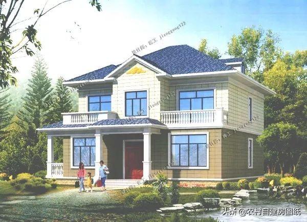 占地面積176平方米二層農村別墅設計圖，7間臥室多露臺，足夠三代同堂同住