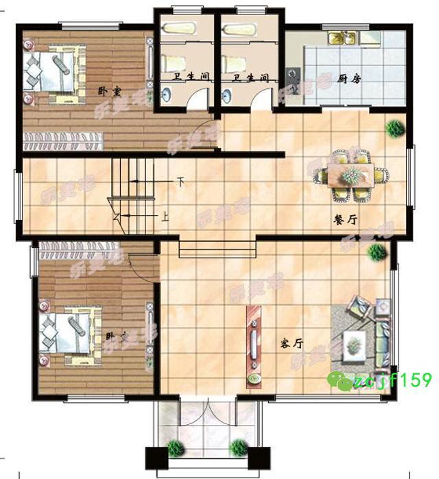150平米農(nóng)村三層自建房案例圖及別墅全套設(shè)計(jì)圖，經(jīng)典的紅白顏色外墻，激情與平淡相互調(diào)和，美麗時(shí)尚的外觀。