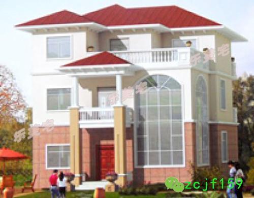 150平米農(nóng)村三層自建房案例圖及別墅全套設(shè)計(jì)圖，經(jīng)典的紅白顏色外墻，激情與平淡相互調(diào)和，美麗時(shí)尚的外觀。