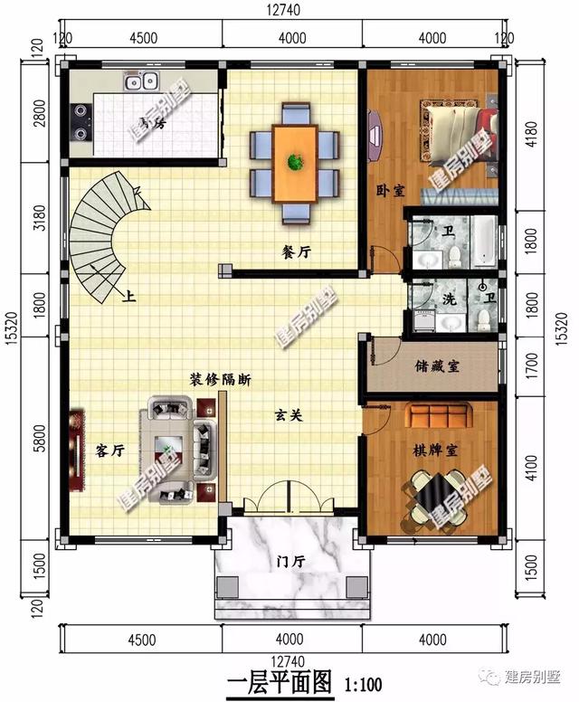 面寬12米多的三層自建房設計圖，戶型比較的周正，簡歐式的外觀不會容易過時。