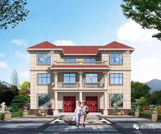 四開間設(shè)計的三層雙拼別墅設(shè)計圖，兩戶家庭都有各自的獨立生活區(qū)域，又能保持一定的聯(lián)系性