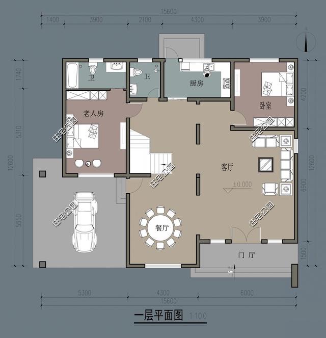 7室2廳農村自建房別墅設計圖，客廳面積最大，絕對的接待好地方。