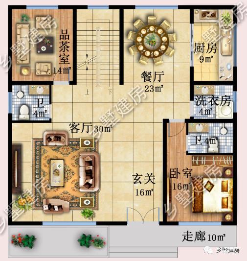 兩層簡歐風(fēng)別墅設(shè)計圖，地下室+挑空客廳，功能齊全，樣式美觀。農(nóng)村自建房中的完美選擇