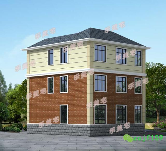 農村三層別墅房屋住宅設計圖，100平米左右，外觀立體感豐富，空間布局安排合理