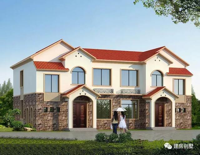 風格有些類似的兩棟雙拼別墅設計圖，主體35萬左右，強烈推薦下面這兩款雙拼別墅戶型。