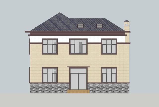 簡單實用造價不高的農村二層別墅設計圖，坐北朝南的庭院，南北通過主體建筑劃分為前后庭院。