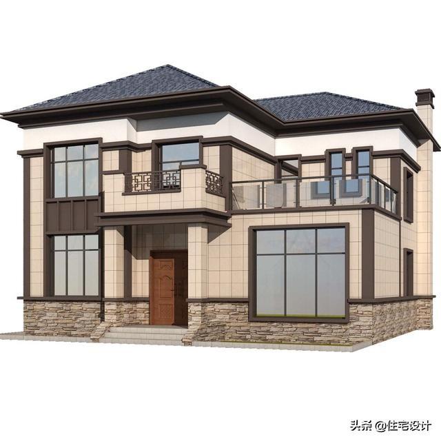 二層中式別墅帶露臺農村自建房設計圖，占地面積126平米，造價30萬左右。