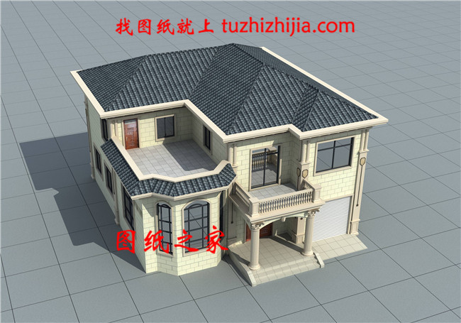 豪華二層別墅設計圖紙及效果圖，帶車庫，歐式別墅方案