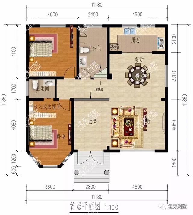 兩棟寬11米多的三層自建房設(shè)計(jì)圖，第一棟配多邊形窗，造型似城堡，總幻想著自己會變成公主，住進(jìn)城堡，遇到心愛的王子。