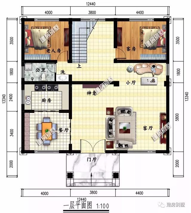 農村簡歐式風格別墅設計圖，客廳挑空，施工難度不大、造價不算太高