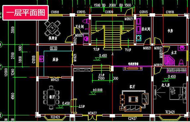 農村二層半自建別墅施工圖水電圖，18x12米，戶型美觀，造價經濟