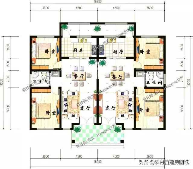 一層也可以建雙拼房設計圖，兩戶三十萬四間房，婆媳沒矛盾，獨立出入，確保小家庭的獨立和隱私，又有大家庭的熱鬧和親熱。