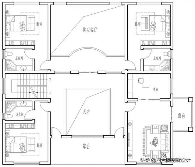 大戶人家的豪華別墅設(shè)計(jì)圖，視野開(kāi)闊，采光通風(fēng)沒(méi)得說(shuō)，挑空高層，各種功能齊全