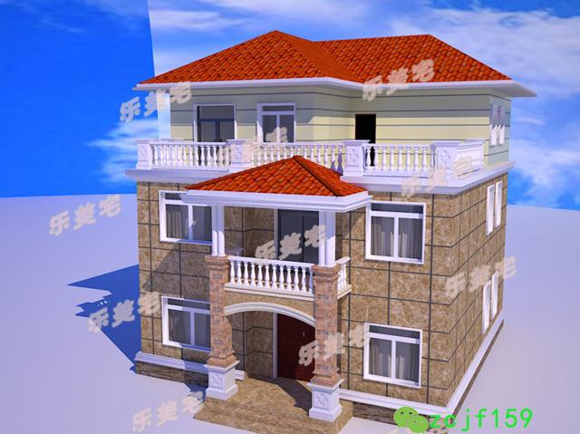 造價30w左右帶露臺農村簡約三層自建別墅設圖，外觀簡潔大方，平面布局緊湊。