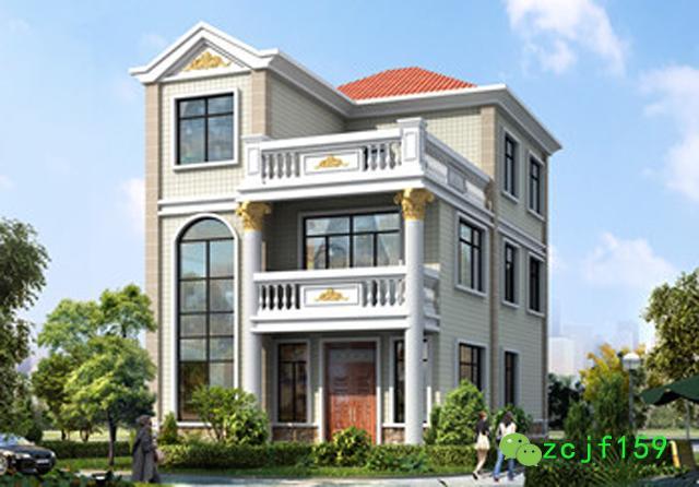 面寬8以內(nèi)農(nóng)村三層小別墅設(shè)計(jì)圖，外觀高端大氣，大露臺(tái)有最大化的觀景視覺效果。