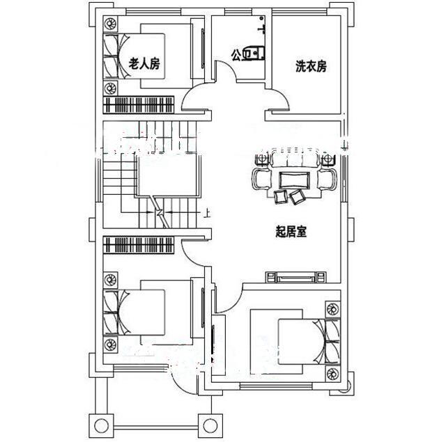 面寬8以內(nèi)農(nóng)村三層小別墅設(shè)計(jì)圖，外觀高端大氣，大露臺(tái)有最大化的觀景視覺效果。