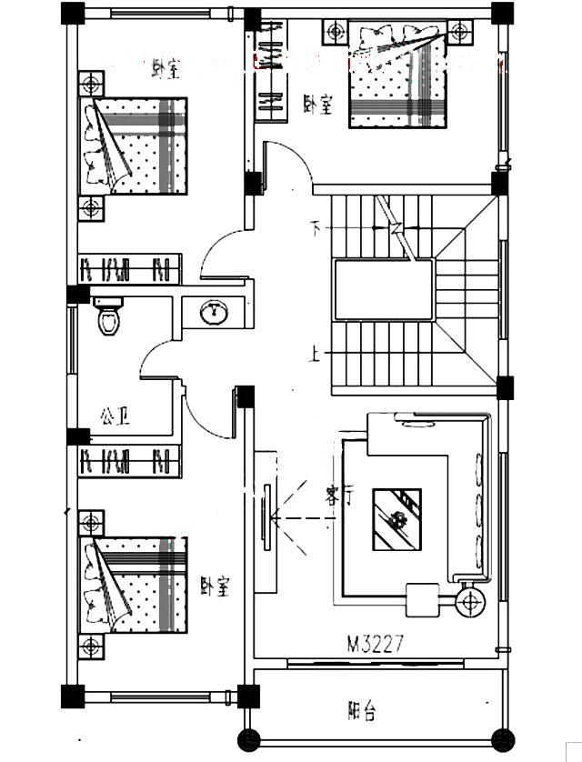 面寬8以內(nèi)農(nóng)村三層小別墅設(shè)計(jì)圖，外觀高端大氣，大露臺(tái)有最大化的觀景視覺效果。