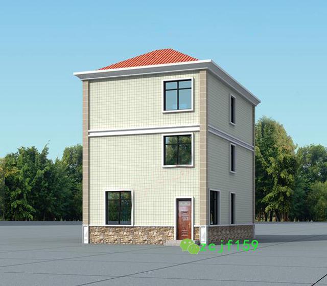 面寬8以內(nèi)農(nóng)村三層小別墅設(shè)計(jì)圖，外觀高端大氣，大露臺(tái)有最大化的觀景視覺效果。