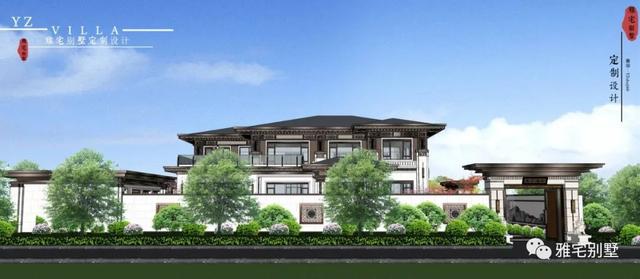 河北兩層新中式合院別墅設計圖，24x35米，前庭后院，小橋流水