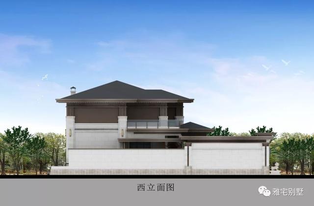 河北兩層新中式合院別墅設計圖，24x35米，前庭后院，小橋流水