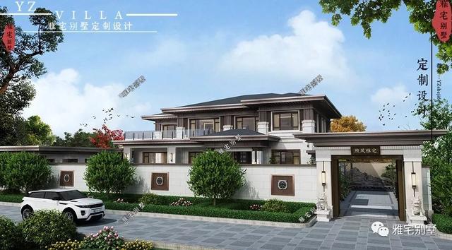 河北兩層新中式合院別墅設計圖，24x35米，前庭后院，小橋流水