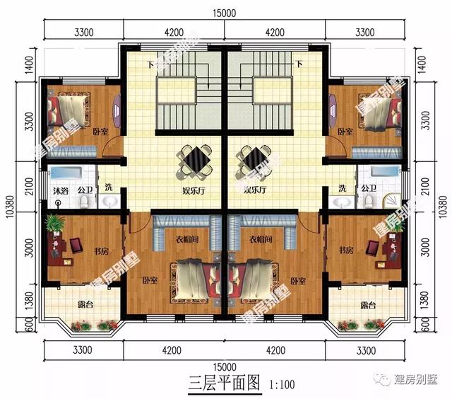 簡歐式外觀設計的雙拼別墅設計圖，造價不算高，兩兄弟合建很體面